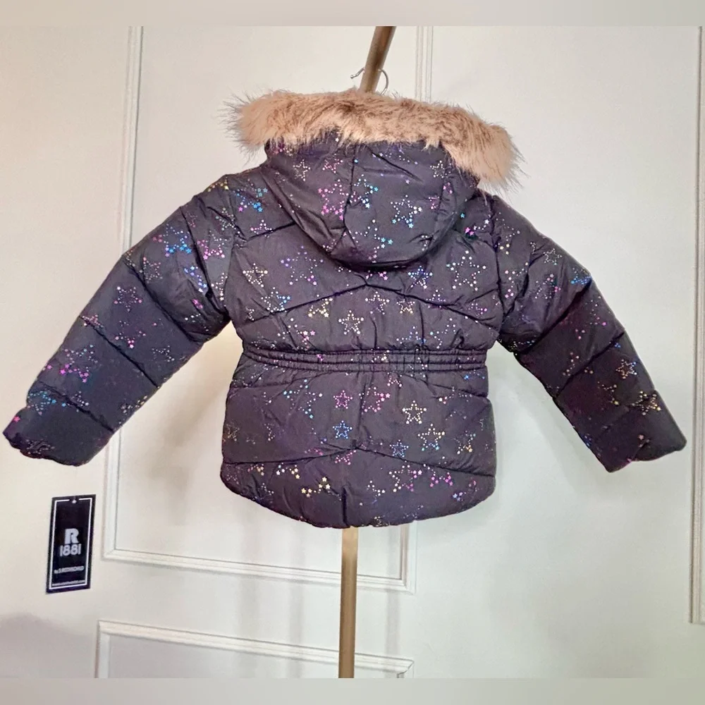 Puffer Jacket Fur Hood Star Accents MSRP $75